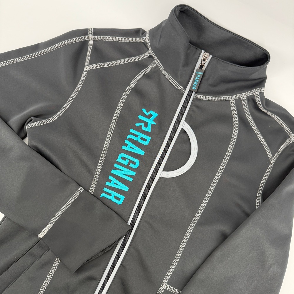 Ragnar Full Zip Jacket Women XS Black Blue Embroidered Thumbhole Running Top